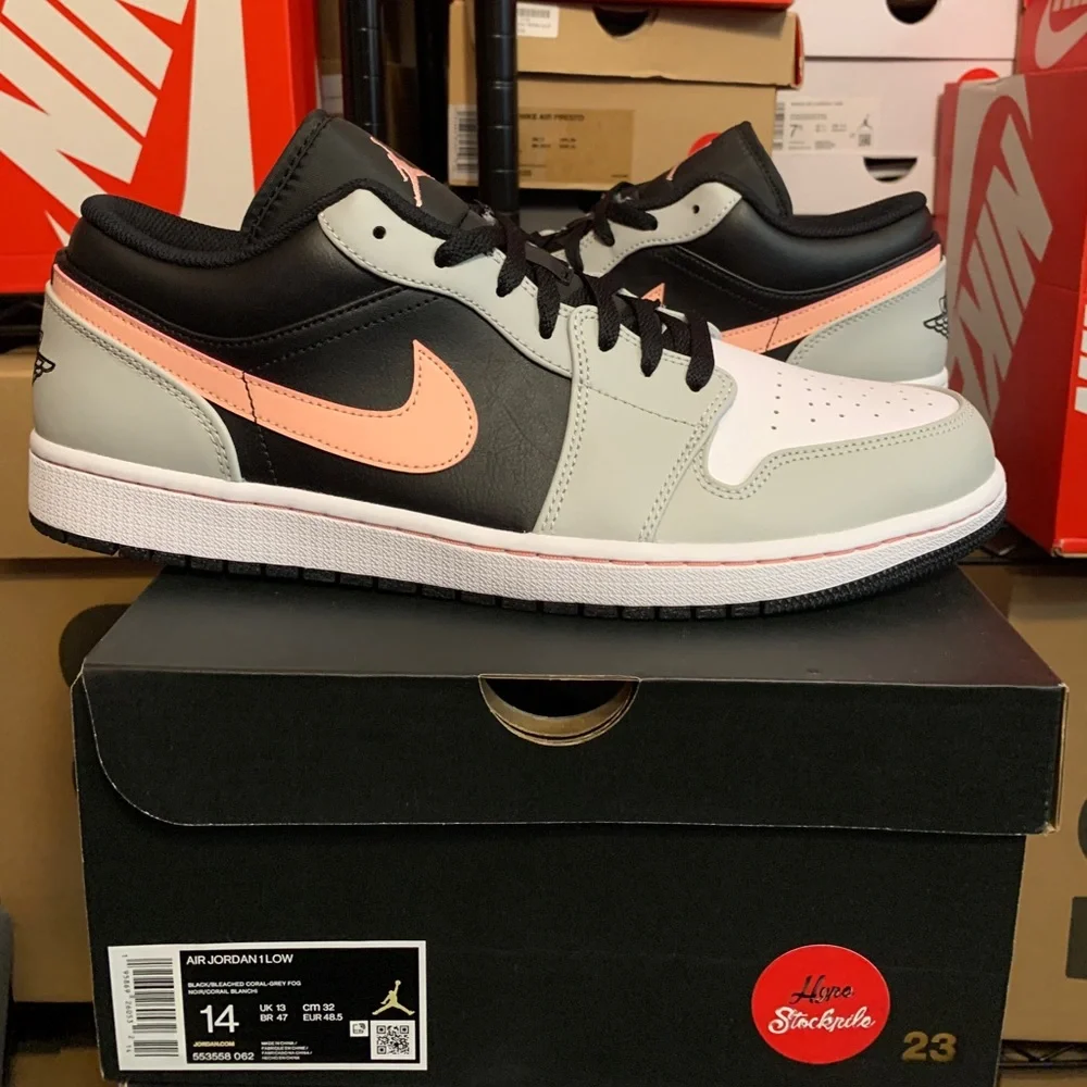 Nike Air Jordan 1 Low Black Grey Pink Shoes 553558-062 553560-062 GS Men's Sizes - Picture 5 of 13